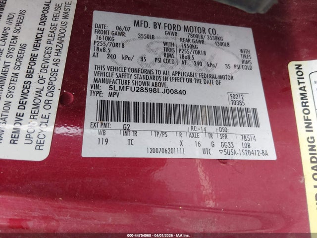 2008 LINCOLN NAVIGATOR 5LMFU28598LJ00840 Photo 8