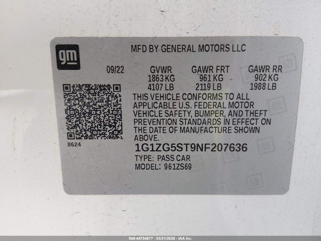 1G1ZG5ST9NF207636 Chevrolet Malibu Fwd Rs