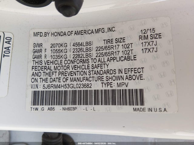 Honda CR-V EX 2016 5J6RM4H53GL023682 Image 9