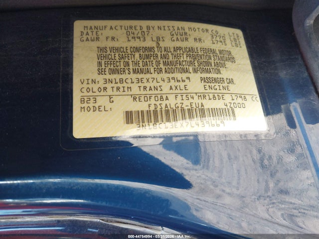 2007 NISSAN VERSA 3N1BC13EX7L439669 Photo 8