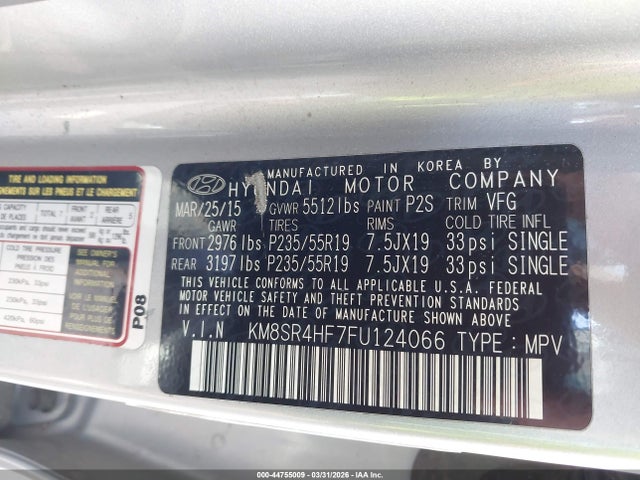 Hyundai Santa Fe Gls 2015 KM8SR4HF7FU124066 Image 9
