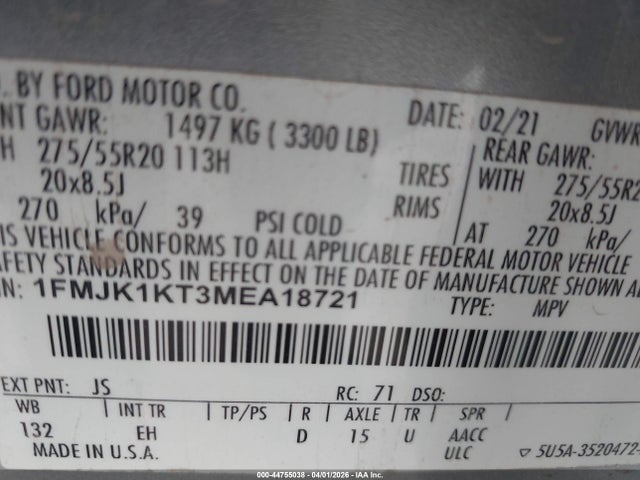 1FMJK1KT3MEA18721 Ford Expedition Limited Max