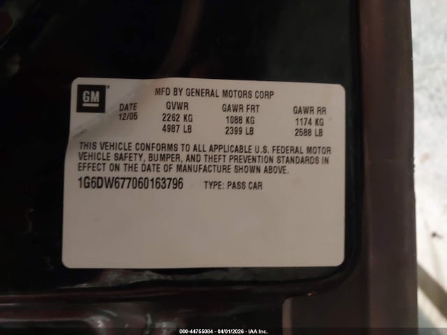 Aukcja sprzedaży 2006 Cadillac Sts V6, vin: 1G6DW677060163796, numer aukcji: 44755084