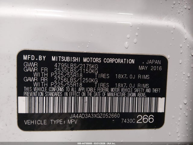 Aukcja sprzedaży 2016 Mitsubishi Outlander Se/sel, vin: JA4AD3A3XGZ052660, numer aukcji: 44755089
