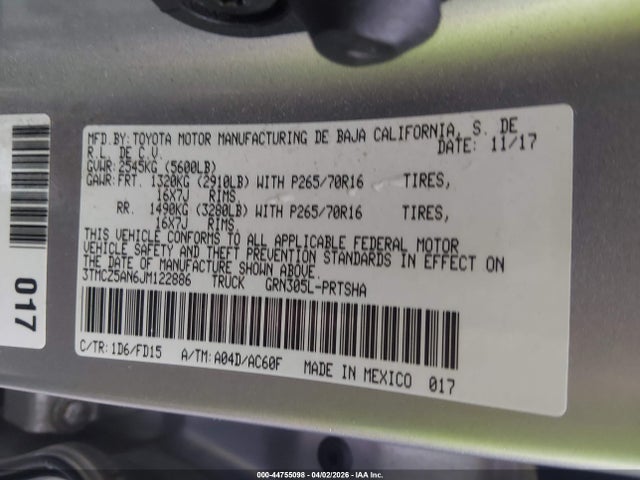 3TMCZ5AN6JM122886 Toyota Tacoma Trd Off Road