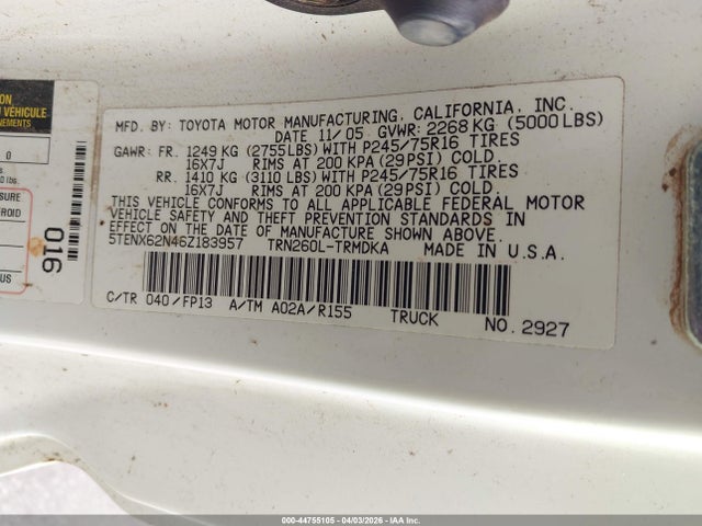 2006 TOYOTA TACOMA 5TENX62N46Z183957 Photo 8