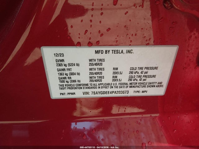 Продаж на аукціоні авто 2023 Tesla Model Y, vin: 7SAYGDEE4PA203673, номер лоту: 44755110