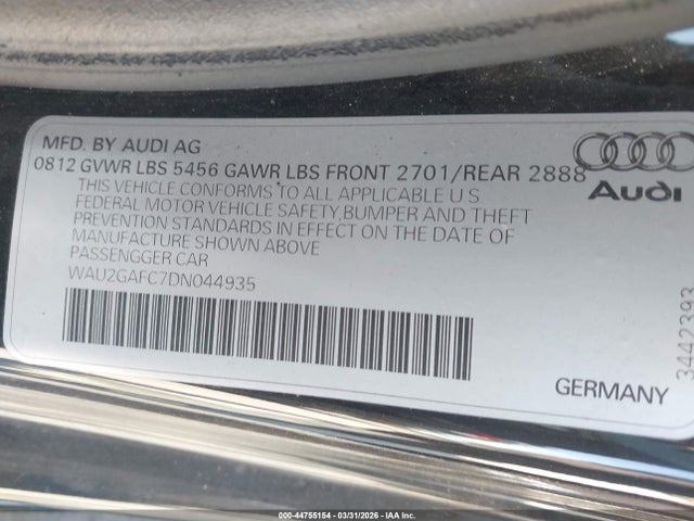 Продаж на аукціоні авто 2013 Audi A7 3.0t Premium, vin: WAU2GAFC7DN044935, номер лоту: 44755154