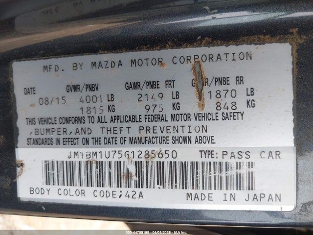 Продажа на аукционе авто 2016 Mazda Mazda3, vin: JM1BM1U75G1285650, номер лота: 44755158