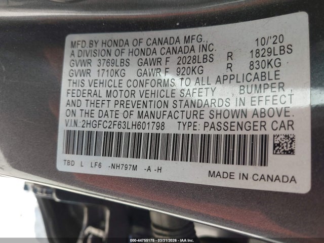 2HGFC2F63LH601798 Honda Civic Lx