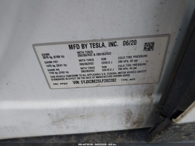 Aukcja sprzedaży 2020 Tesla Model X Long Range Dual Motor All-wheel Drive/long Range Plus Dual Motor All-wheel Drive, vin: 5YJXCBE25LF282282, numer aukcji: 44755185
