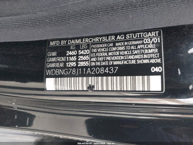 Продаж на аукціоні авто 2001 Mercedes-benz S 600, vin: WDBNG78J11A208437, номер лоту: 44755197