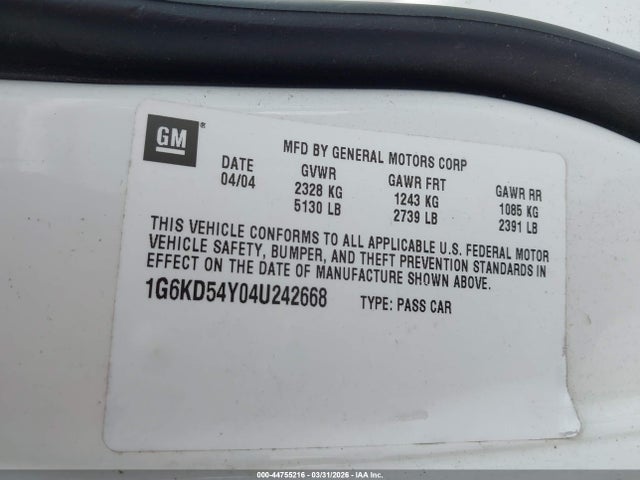 2004 Cadillac Deville Standard მანქანა იყიდება აუქციონზე, vin: 1G6KD54Y04U242668, აუქციონის ნომერი: 44755216
