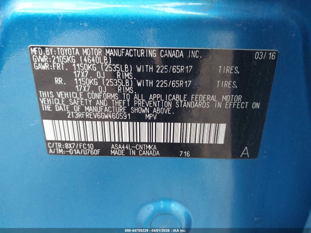 2016 TOYOTA RAV4 2T3RFREV6GW460591 Photo 8