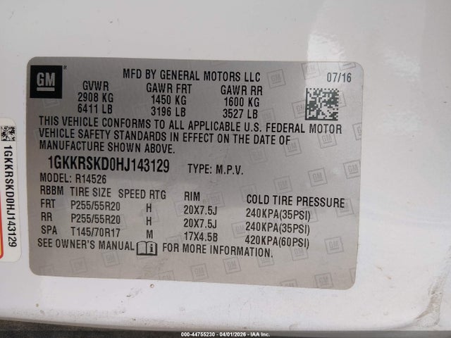 GMC Acadia Limited 2017 1GKKRSKD0HJ143129 Image 9