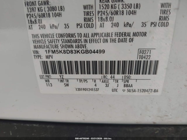 2019 FORD EXPLORER 1FM5K8D83KGB04499 Photo 8