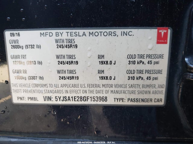 Aukcja sprzedaży 2016 Tesla Model S 60d/70d/75d/85d/90d, vin: 5YJSA1E28GF153968, numer aukcji: 44755244