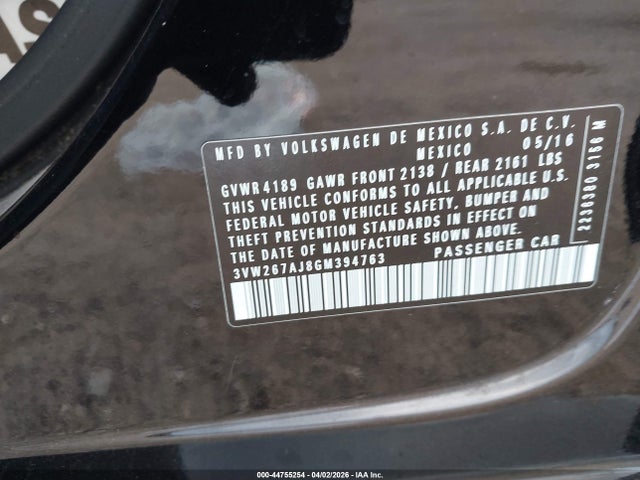 Продажа на аукционе авто 2016 Volkswagen Jetta 1.4t S, vin: 3VW267AJ8GM394763, номер лота: 44755254