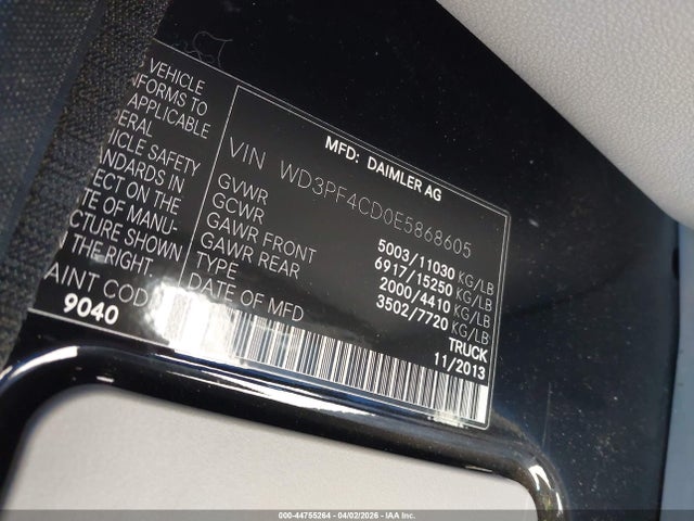 Aukcja sprzedaży 2014 Mercedes-benz Sprinter 3500 High  Roof, vin: WD3PF4CD0E5868605, numer aukcji: 44755264
