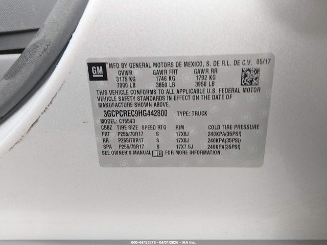Aukcja sprzedaży 2017 Chevrolet Silverado 1500 1lt, vin: 3GCPCREC9HG442800, numer aukcji: 44755276