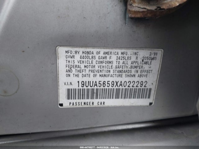 44755277 :رقم المزاد ، 19UUA5659XA022292 vin ، 1999 Acura Tl 3.2 مزاد بيع