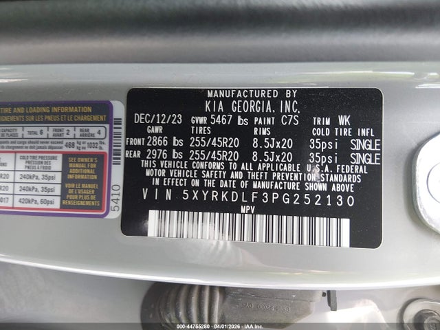 Aukcja sprzedaży 2023 Kia Sorento Sx Prestige, vin: 5XYRKDLF3PG252130, numer aukcji: 44755280