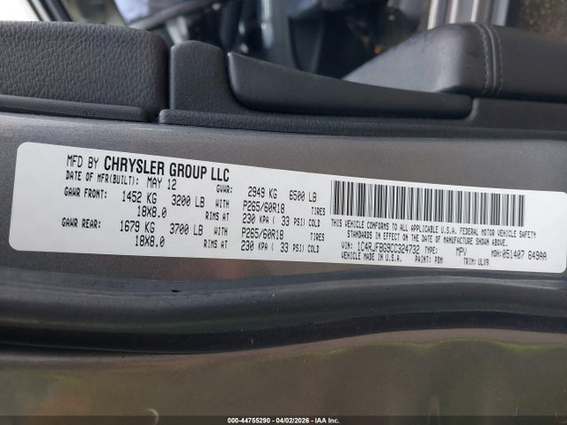 44755290 :رقم المزاد ، 1C4RJFBG9CC324732 vin ، 2012 Jeep Grand Cherokee Limited مزاد بيع