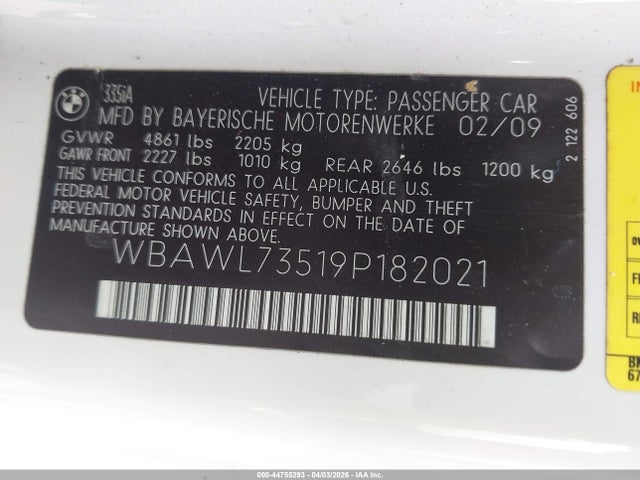 2009 BMW 335I WBAWL73519P182021 Photo 8