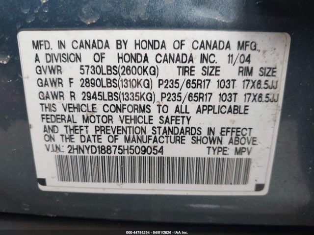 Продажа на аукционе авто 2005 Acura Mdx, vin: 2HNYD18875H509054, номер лота: 44755294
