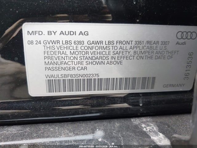WAULSBF83SN002375 Audi S8 Tfsi Quattro Tiptronic