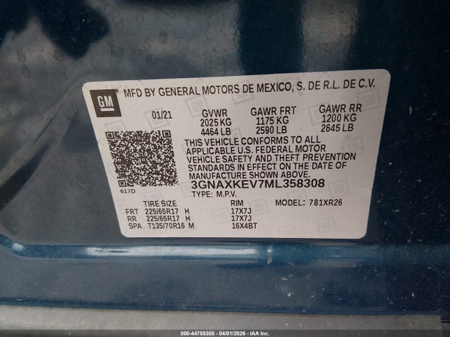 2021 CHEVROLET EQUINOX 3GNAXKEV7ML358308 Photo 8