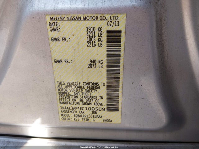 Nissan Altima 2.5 S 2014 1N4AL3AP4EC100509 Image 9