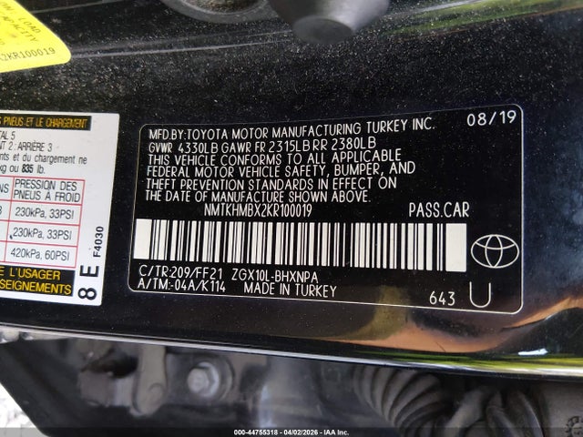 Продажа на аукционе авто 2019 Toyota C-hr Xle, vin: NMTKHMBX2KR100019, номер лота: 44755318