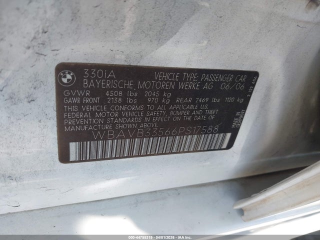 2006 BMW 330I WBAVB33566PS17588 Photo 8