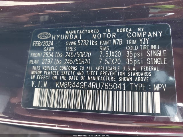 Aukcja sprzedaży 2024 Hyundai Palisade Sel, vin: KM8R44GE4RU765041, numer aukcji: 44755320