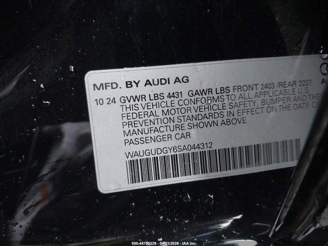 Продаж на аукціоні авто 2025 Audi A3 Premium 40 Tfsi Quattro S Tronic, vin: WAUGUDGY6SA044312, номер лоту: 44755329