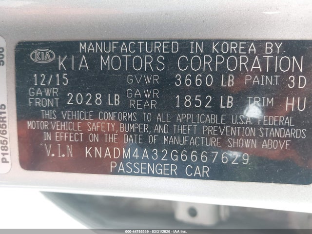 KNADM4A32G6667629 KIA RIO LX