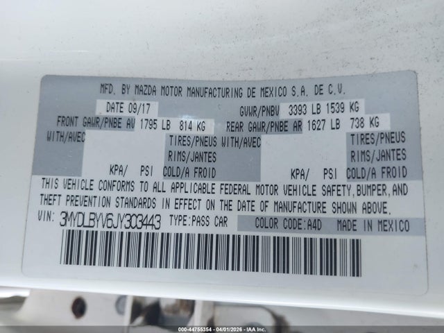 3MYDLBYV6JY303443 Toyota YARIS IA