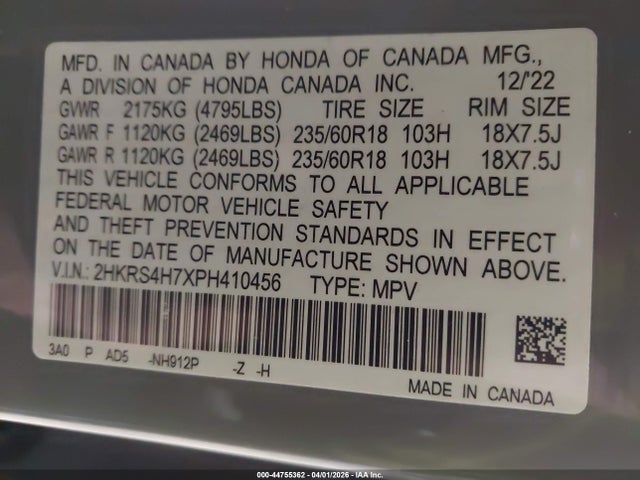 Aukcja sprzedaży 2023 Honda Cr-v Ex-l Awd, vin: 2HKRS4H7XPH410456, numer aukcji: 44755362
