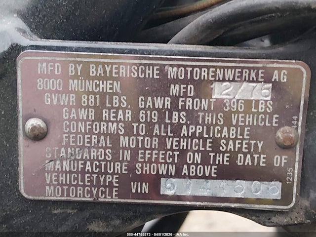 44755373 :رقم المزاد ، 6141506 vin ، 1977 Bmw R100 مزاد بيع