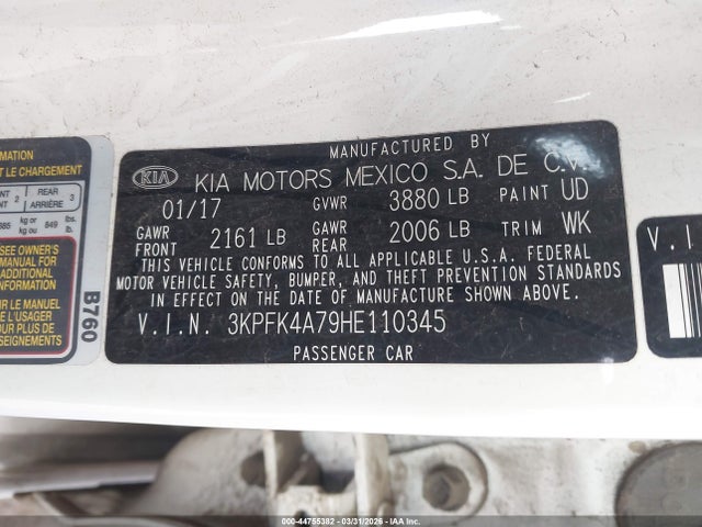 Aukcja sprzedaży 2017 Kia Forte Lx, vin: 3KPFK4A79HE110345, numer aukcji: 44755382