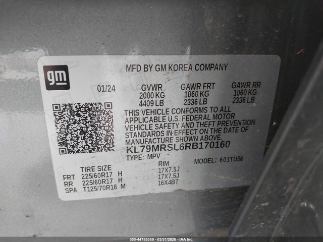 KL79MRSL6RB170160 Chevrolet Trailblazer Awd Lt
