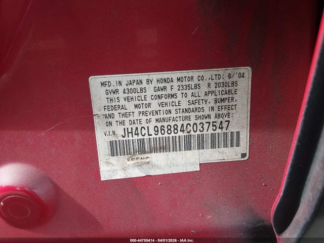 Продаж на аукціоні авто 2004 Acura Tsx, vin: JH4CL96884C037547, номер лоту: 44755414