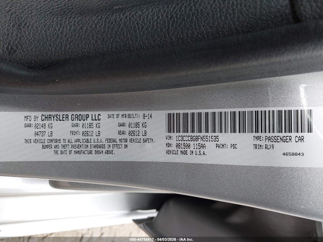 Aukcja sprzedaży 2015 Chrysler 200 S, vin: 1C3CCCBG8FN551535, numer aukcji: 44755417