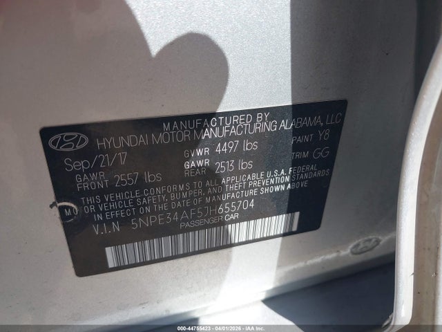 5NPE34AF5JH655704 Hyundai SONATA SEL