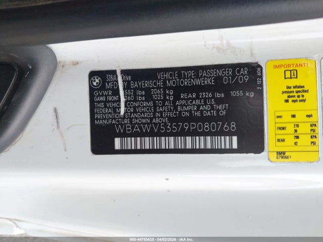 Aukcja sprzedaży 2009 Bmw 328i Xdrive, vin: WBAWV53579P080768, numer aukcji: 44755430