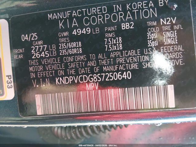 Aukcja sprzedaży 2025 Kia Sportage Hybrid Ex, vin: KNDPVCDG8S7250640, numer aukcji: 44755428