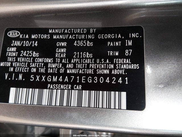 5XXGM4A71EG304241 KIA Optima Lx
