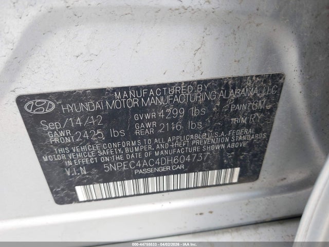 2013 Hyundai Sonata Limited მანქანა იყიდება აუქციონზე, vin: 5NPEC4AC4DH604737, აუქციონის ნომერი: 44755533