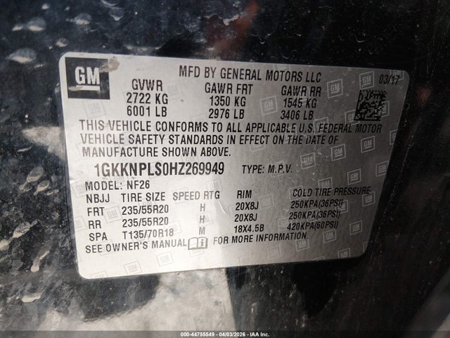 Aukcja sprzedaży 2017 Gmc Acadia Denali, vin: 1GKKNPLS0HZ269949, numer aukcji: 44755549